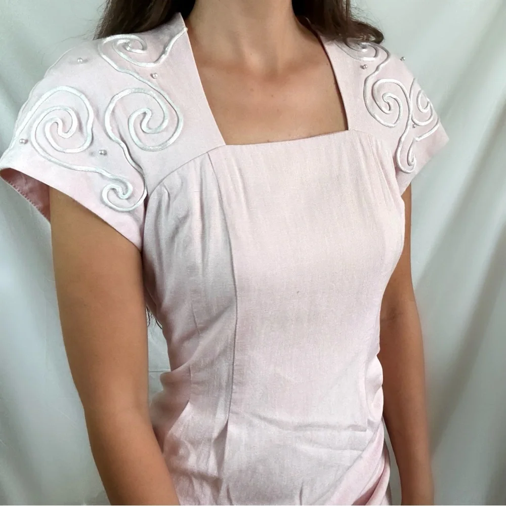 Vintage 80s pastel pink classic mod retro dress mini swirl Jessica Howard
